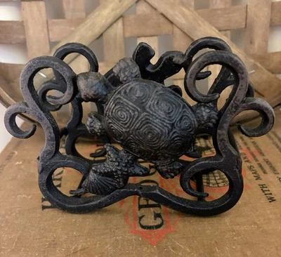 Servilletero Estrella de Mar Tortuga Marina Hierro Fundido, Conchas Costeras Playa, Trabajo de Desplazamiento Foto 1 de 4