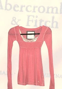 Rare VINTAGE Abercrombie And Fitch Long Sleeve Flowy Babydoll Top Pink XS - Picture 1 of 4