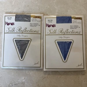 Hanes Silk Reflections Silky  Diamonds Pantyhose Silver Smoke & Sapphire CD 732 - Picture 1 of 4