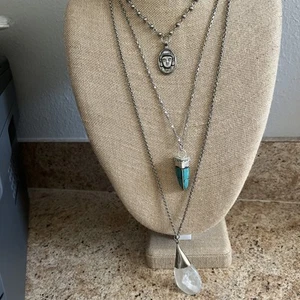 From St Xavier Alma Necklace Silver Tone Buddah Horn White Crystal - Picture 1 of 11