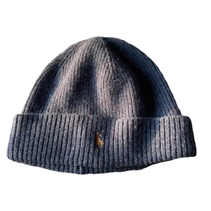 Men's Polo Ralph Lauren Polo Dark GREY/ BLUE Beanie Merino Wool, Winter Hat - Picture 1 of 5