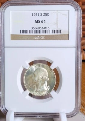 1951 S WASHINGTON QUARTER 25C NGC MS64 - Image 1 of 2