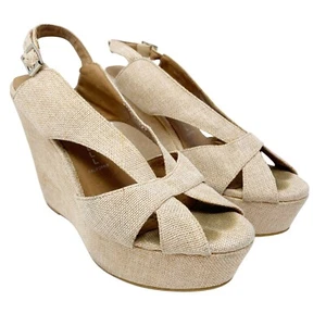 Jeffrey Campbell 10 Mariel Wedge Platform Heels Beige Neutral Open Toe - Picture 1 of 10