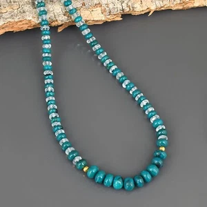 Mezclado Piedra Preciosa Natural Topacio Azul Y Crisocola Cuentas Collar - Imagen 1 de 6