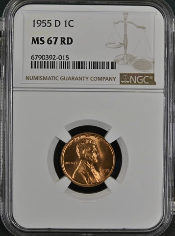 1955 D NGC MS 67 RD United States / American Lincoln Wheat Cent Cover