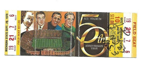 1979 NOTRE DAME VS MICHIGAN STATE FIELD SEAT TICKET Cover