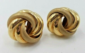 14K Yellow Gold Italian Twist Round Triple Tube Earrings in Brushed & Polished - Picture 1 of 9