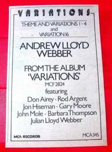Andrew Lloyd Webber Variations Vintage ORIG 1978 Press/Magazine ADVERT 6"x 4" - Picture 1 of 3