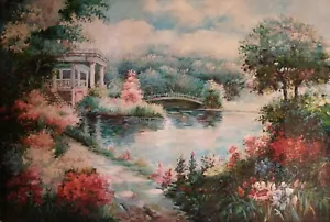 Original Oil Painting - Japanese Bridge - unstretched canvas - 24x36" - Picture 1 of 1