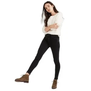 Nuevo con etiquetas jeans de mezclilla ajustados de gran altura Madewell 10" negros lavado con estrellas 23 - Imagen 1 de 7