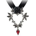 Collier alchimie gothique guirlande d'amour cœur noir ruban rose choker P894