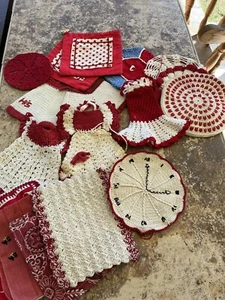 Vintage Crocheted Potholders Mini Clothing Bloomers Dresses Pant Lot of 18 CUTE! - Picture 1 of 12