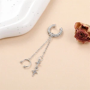 Silver Color Crystal Tassel Non-Piercing Cuff Ear Clip Rhinestone Star Earring - Bild 1 von 7