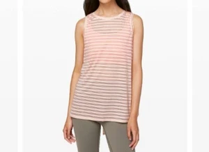 Lululemon MEET HALFWAY Striped Butter Pink Tank Top Sz 2 - Picture 1 of 6