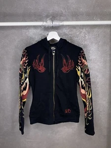 Harley Davidson Vintage Women Zip Hoodie Black Biker Size XS - Picture 1 of 5