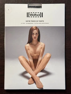 Wolford 14776-7005 Women's US L Satin Touch 20 Denier Tights Shimmering Black - Picture 1 of 9