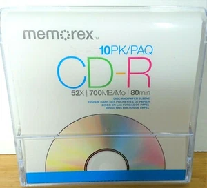 CLEARANCE - Dischi CD-R Memorex 10PK 52X 700 MB/MO 80 min 10 pk con SLV cartacei - Foto 1 di 2