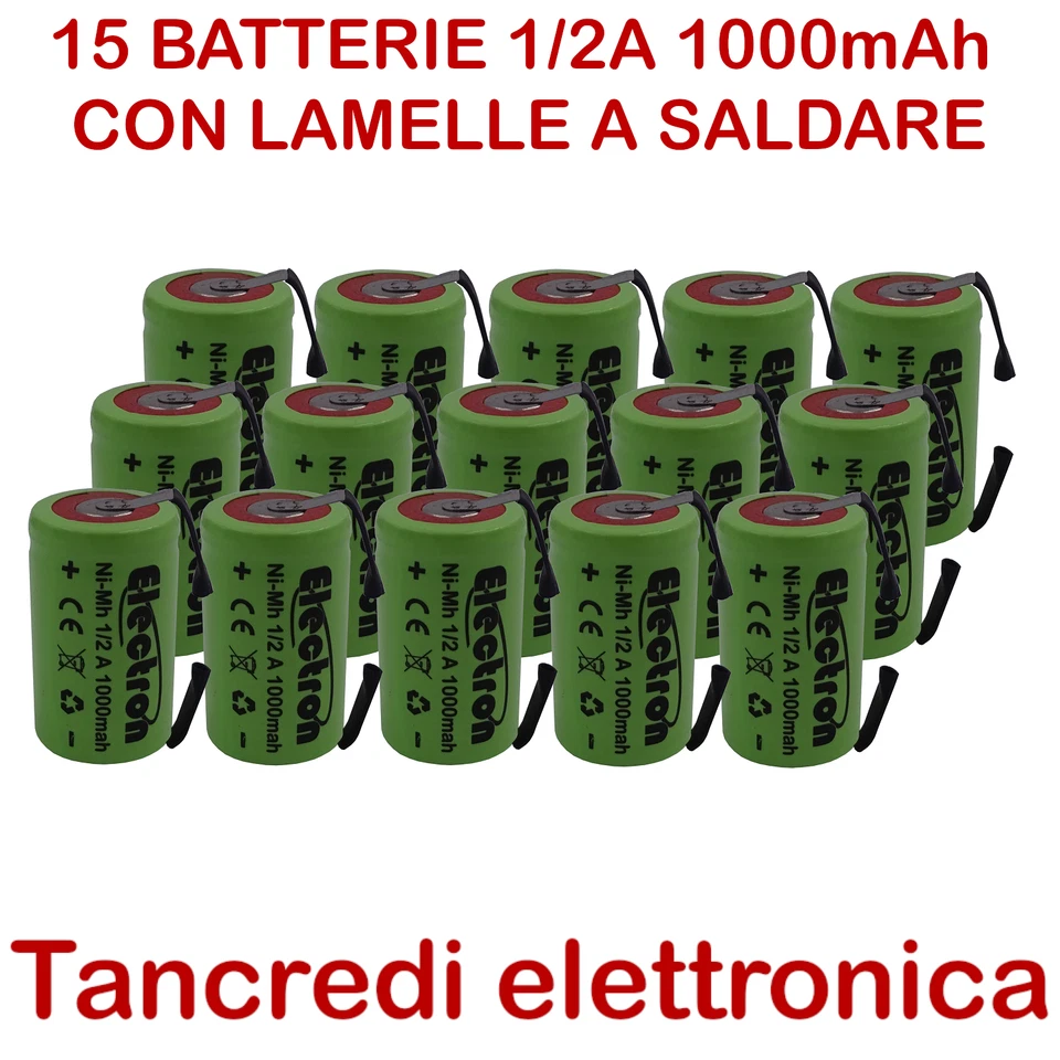 15x BATTERIA Ni-Mh formato 1/2 A 2/3 AF 1.2 V 1000mAh LAMPADE EMERGENZA 1000mA - Imagen 1 de 1
