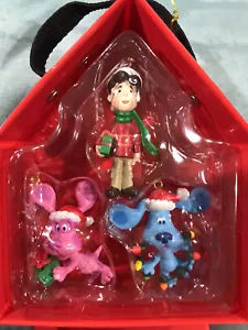 Juego de adornos navideños vintage Blues Clues JOE azul y magenta NUEVO DIFÍCIL DE ENCONTRAR - Imagen 1 de 5