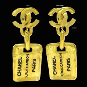 CHANEL Earrings AUTH 31 Rue Cambon Paris Logo Coco Mark Vintage Gold GP Ken F/S - Picture 1 of 6