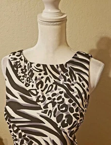 AB Studio schwarz/weiß Animal Print ärmelloses Etuikleid Gr. 10 - Bild 1 von 5