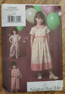 VOGUE #V7869 GIRLS PETER PAN COLLAR DRESS JUMPSUIT ROMPER PATTERN Size 2,3,4 - Picture 1 of 2