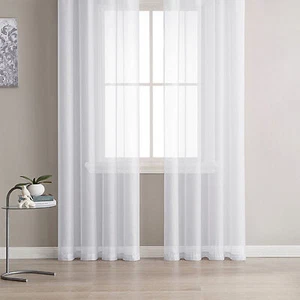 Voile Sheer Curtains White Gauze Drape Panel Natural Sheer Window Hanging - Picture 1 of 11