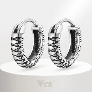 Vnox Vintage Snake Textured Hoop Earrings, Retro Punk Rock Mens Boys Small Hoops - Imagen 1 de 12