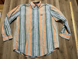 Chaps Shirt, Men's Size Large, Gray Orange Blue Green, Striped, Button Down - Picture 1 of 10