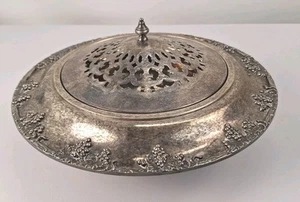 ANTIQUE SILVER ON COPPER BOWL WITH LID GRAPE PATTERN-UNBRANDED - Picture 1 of 13
