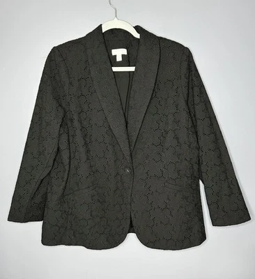Blazer Susan Graver Pure Mujer Grande Negro Ojales Encaje Forrado Chaqueta Clásica Foto 1 de 4