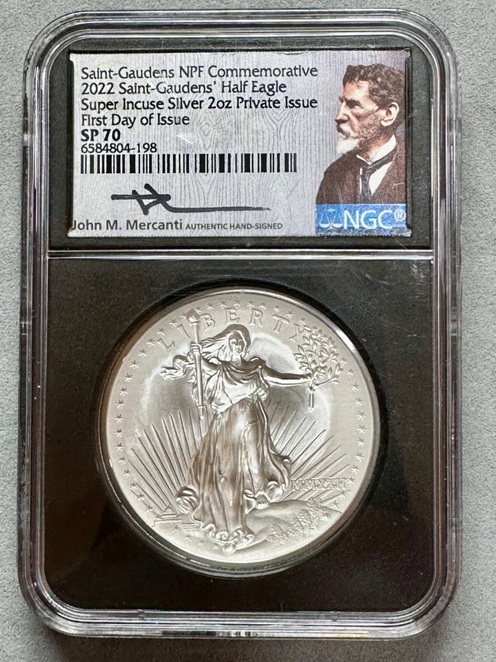 2022  SAINT GAUDENS HALF EAGLE 2 OZ SILVER SUPER INCUSE NPF NGC SP70 MERCANTI - Image 1 of 2