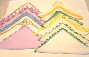 Lote De 11 Pañuelos/Doilies Vintage Multicolor Mujer Bordes Tatuados - Imagen 1 de 3