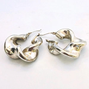 Sterling Silver 925 Puffy Twist Hoop Earrings 1.25" - Picture 1 of 7