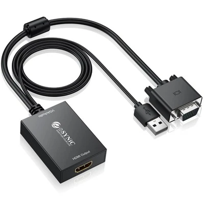 eSynic Convertitore VGA a HDMI con USB Audio Supporta 1080P Adattatore Analogico - Immagine 1 di 4