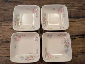 Set of 4 Pfaltzgraff Tea Rose 4" Individual Square Dip Dishes - Made in USA - Picture 1 of 5