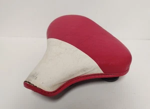 Vintage Troxel Bicycle Leather Seat Classic Saddle Red & White for Restoration - Picture 1 of 14