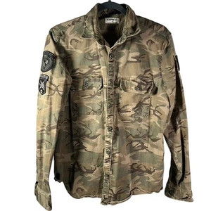 Express Military Camo Shirt Mens M/M Patches Long Sleeve Button Up Cotton - Picture 1 of 12