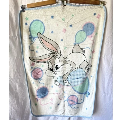 Vtg 2000s Y2K Baby Looney Tunes Baby Blanket Crib Plush Bugs Bunny Balloon EUC - Image 1 of 3