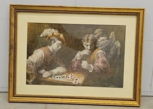 russian card player painting original mixed media pastel and gouache fine art - Picture 1 of 12