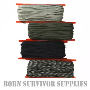 PARACORD 15M WINDER 3mm - 50ft Nylon Para Cord Tent Tarp Guy Rope Green Black - Picture 1 of 5