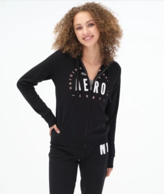 Aeropostale полный молнии оригинальный 1987 черный большой с капюшоном толстовка - Изображение 1 из 4