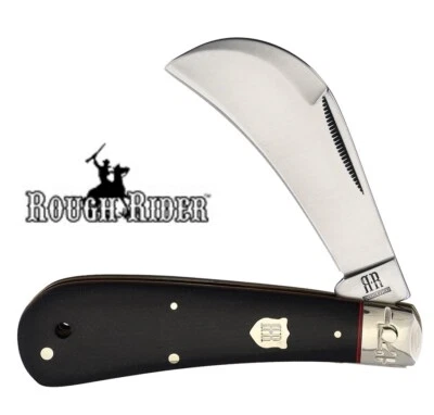 Large Hawkbill pocket knife Black Micarta Handles Rough Ryder knives 2384 - Image 1 of 3