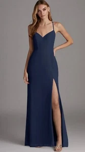 AZAZIE MANILA Dark Navy Sheath V-Neck Chiffon Dress - Picture 1 of 8