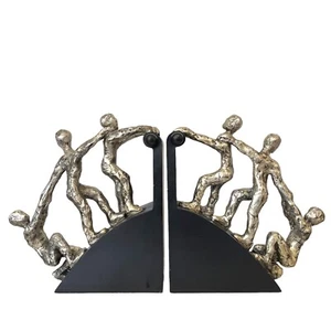 Striking Pair of Climbing Men Sculpture Figures Unmarked Metallic Tone Bookends - Picture 1 of 15