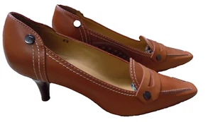 $795 TOD'S 2.25" Kitten Heels Penny Loafer Pointed Toe Orange Leather 6.5 Classy - Picture 1 of 11