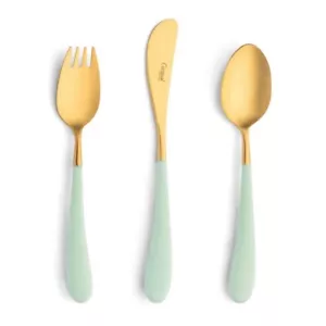 NEW Cutipol Alice Celadon & Gold Children's Cutlery Set 3pce - Picture 1 of 1