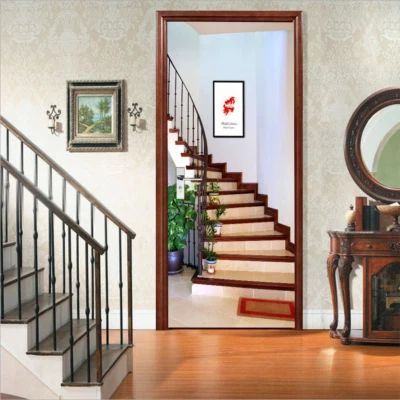 Pegatina autoadhesiva para puerta moderna habitación escaleras hogar pared decoración mural papel tapiz Foto 1 de 4