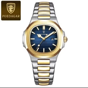 POEDAGAR Patek Philippe Style Square Quartz Watch Waterproof Date Luminous Steel - Picture 1 of 5