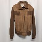 Vintage 70s Western Boho Tan Suede Leather with Brown Knit Bomber Jacket Large